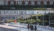 Mounted police patrol on the beach in Biarritz, south-west France on August 24, 2019, on the first day of the annual G7 Summit attended by the leaders of the world's seven richest democracies, Britain, Canada, France, Germany, Italy, Japan and the United 