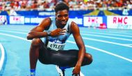  Noah Lyles celebrates after competing in the Men's 200m during the IAAF Diamond League competition on August 24, 2019 at the Charlety stadium, in Paris. AFP / Zakaria Abdelkafi