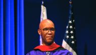Charles Whitaker, Dean of Northwestern’s Medill School, addressing NU-Q’s Class of 2023 during their Convocation ceremony.