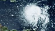 This satellite image obtained from NOAA/RAMMB, shows Tropical Storm Dorian as it approaches the Caribbean at 16:30 UTC on August 27, 2019. Tropical Storm Dorian intensified August 26, 2019 as it approached the Caribbean on a track that will take it near P