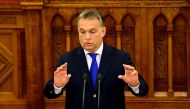 Hungarian PM Viktor Orban holds a speech at the Parliament in Budapest on April 25, 2016. AFP/Attila Kisbenedek