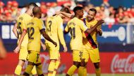 Barcelona's Anssumane Fati celebrates scoring their first goal with team mates REUTERS/Vincent West