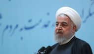  Iranian President Hassan Rouhani makes a speech during the commemoration of former President Mohammad-Ali Rajai in Tehran, Iran on August 28, 2019. (Iranian Presidency / Handout - Anadolu Agency)