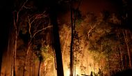 A fire burns a tract of Amazon jungle as it is cleared by loggers and farmers near Porto Velho, Brazil August 31, 2019. REUTERS/Ricardo Moraes 