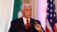 US Vice President Mike Pence speaks to members of the media after holding talks with Irish Prime Minister Leo Varadkar at Famleigh House in Phoenix Park, Dublin, on September 3, 2019, on day two of the US Vice President's visit to Ireland. / AFP / PAUL FA