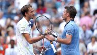 Daniil Medvedev of Russia shakes hands with Stan Wawrinka of Switzerland after their Men's Singles quarterfinal match on day nine of the 2019 US Open at the USTA Billie Jean King National Tennis Center on September 03, 2019 in the Queens borough of New Yo