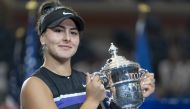 Bianca Andreescu of Canada poses with the trophy after her US Open Championships women's singles final match against Serena Williams (not seen) of USA at Billie Jean King National Tennis Center in New York, United States on September 7, 2019. ( Lev Radin 