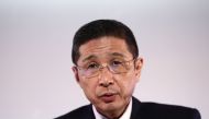 FILE PHOTO: Nissan Motors president and CEO Hiroto Saikawa speaking during a press conference at their headquarters in Yokohama. AFP / Behrouz MEHRI
