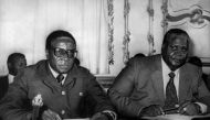 Patriotic Front leaders Robert Mugabe and Joshua Nkomo prior to the opening of the British-convened Rhodesian Constitutional Conference at Lancaster House in London on September 10, 1979. AFP / UPI / Pete Skingley