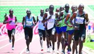 IAAF Diamond League champion Kenyan athlete Timothy Cheruiyot (right), competes with others in the men’s 1500m final of Kenya’s World Athletics Championship Trials in Nairobi, yesterday.
