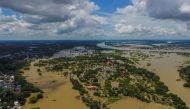 This aerial picture shows a flooded area in Thailand's northeastern province of Ubon Ratchathani on September 14, 2019. AFP / THAI NEWS PIX / Krit Phromsakla Na SAKOLNAKORN