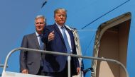 U.S. President Donald Trump gives a thumbs up as he boards Air Force One with his newly announced White House national security adviser Robert O'Brien at Los Angeles International Airport in Los Angeles, California, U.S., September 18, 2019. REUTERS/Tom B