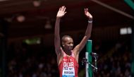 Mutaz Essa Barshim after winning the mens’ high jump during the 2018 Prefontaine Classic at Hayward Field on May 26, 2018 in Eugene, Oregon. Craig Mitchelldyer / Getty Images/AFP