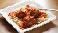 Turkey Meatballs and Grated Fresh Tomato Sauce With Harissa. Photo by Tom McCorkle for The Washington Post.