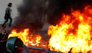 A barricade on fire set by anti-government protesters is pictured during a demonstration in Sha Tin, Hong Kong, China September 22, 2019. REUTERS/Jorge Silva
