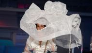 US model Bella Hadid presents a creation by Vivienne Westwood during the Women's Spring-Summer 2020 Ready-to-Wear collection fashion show in Paris, on September 28, 2019. AFP / Thomas Samson 