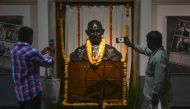 Visitors take a picture of a statue of Indian independence icon Mahatma Gandhi at the National Gandhi Museum, as India marked his 150th birth anniversary, in New Delhi on October 2, 2019. AFP / Money Sharma 