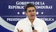  Honduran President Juan Orlando Hernandez holds a news conference at the Presidential House in Tegucigalpa, Honduras October 3, 2019. Reuters/Jorge Cabrera