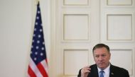 U.S. Secretary of State Mike Pompeo gives a joint press conference with Greek Foreign Minister Nikos Dendias (unseen) following their meeting at the Foreign Ministry in Athens, on October 5, 2019, as part of Pompeo's four-nation tour of Europe. / AFP / PO