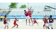 A Qatari player scores against Indonesia during their 4x4 volleyball match at the ANOC Beach Games in Al Gharafa yesterday. Qatar won 2-1. 
Pictures: Anvar Sadath