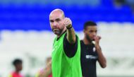Qatar’s head coach Felix Sanchez gestures during a training session yesterday.