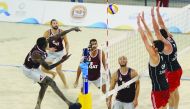 An action during the Group A beach volleyball match between Qatar and Chile yesterday. Picture: Anvar Sadath
