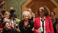 Margaret Atwood and Bernardine Evaristo jointly win the Booker Prize for Fiction 2019 at the Guildhall in London, Britain October 14, 2019. REUTERS/Simon Dawson