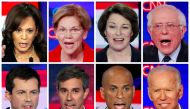 Eight 2020 Democratic presidential candidates are seen in a combination from file photos (L-R top row): U.S. Senators Kamala Harris, Elizabeth Warren, Amy Klobuchar, and Bernie Sanders. (L-R bottom row): Mayor Pete Buttigieg, Former Texas congressman Beto