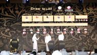 Officials conducting the draw of the 24th Arabian Gulf Cup in Doha yesterday.  Pic: Mohamed Faraj
