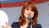 Maria Butina delivers a speech during a rally in Russia. Press Service of Civic Chamber of the Russian Federation/via REUTERS 