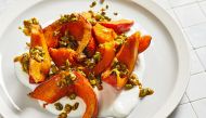 Roasted Squash With Yogurt and Spiced, Buttered Pistachios.  Photo by Tom McCorkle for The Washington Post.