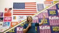 In this file photo taken on November 5, 2018 Democratic Congressional candidate Katie Hill speaks to supporters at a canvass launch in California's 25th Congressional district in Stevenson Ranch, California. / AFP / GETTY IMAGES NORTH AMERICA / MARIO TAMA