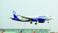 An IndiGo Airbus A320 aircraft prepares for final approach at Indira Gandhi International Airport in New Delhi,  on June 24, 2010.  AFP / Raveendran