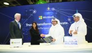 Abdulrahman Essa Al Mannai (second right), Milaha`s President & CEO and Lana Khalaf (second left), Country Manager, Microsoft Qatar during the signing ceremony.