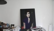 A portrait of British singer Amy Winehouse made by the anonymous female street artist 'Bambi' is depicted in her studio in London, UK on 30 October 2019. Thomson Reuters Foundation/Adela Suliman