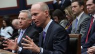 Dennis Muilenburg (R), president and CEO of the Boeing Company, and John Hamilton (L), vice president and chief engineer of Boeing Commercial Airplanes, testify before the House Transportation and Infrastructure Committee October 30, 2019, on Capitol Hill
