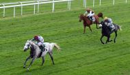 Al Shaqab Racing’s Khataab, ridden by Jerome Cabre, on his way to win the French Purebred Arabian Breeders’ Challenge (Group 1) in Bordeaux, France, yesterday. 
