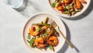  Thai Seasoned Roasted Shrimp with Green Beans, Chile, Peanuts and Herbs. Photo by Stacy Zarin Goldberg for The Washington Post. 