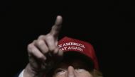 Donald Trump addresses a campaign rally at Atlantic Aviation in Moon Township, Pennsylvania on November 6, 2016. AFP / Mandel Ngan