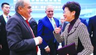 Hong Kong's Chief Executive Carrie Lam talks with a guest at the Second Hongqiao International Economic Forum during the second China International Import Expo (CIIE) in Shanghai, China November 5, 2019. Wu Hong/Pool via Reuters