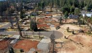 An aerial view of a neighborhood destroyed by the Camp Fire October 21, 2019 in paradise .AFP