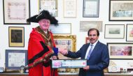 H E Sheikh Abdulla bin Saoud Al Thani, Governor of Qatar Central Bank, receiving the ‘Freedom of the City of London’ award.