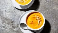  Roasted Carrot and Cashew Soup.  Photo by Stacy Zarin Goldberg for The Washington Post. 