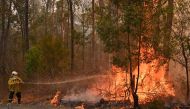 Firefighters tackle a bushfire to save a home in Taree, 350km north of Sydney on November 9, 2019, as they try to contain dozens of out-of-control blazes that are raging in the state of New South Wales. AFP / Peter Parks 