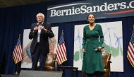 Bernie Sanders and Alexandria Ocasio-Cortez field questions from audience members at the Climate Crisis Summit at Drake University on November 9, 2019 in Des Moines, Iowa. Stephen Maturen/Getty Images/AFP