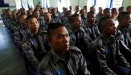 Ethnic Rakhine men attend a police training course as a civilian force will be deployed in the north of the Rakhine state in Sittwe, Myanmar, November 15, 2016. Reuters / Soe Zeya Tun