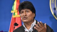 Handout photo released by the Bolivian Presidency of Bolivian President Evo Morales speaking during a press conference in El Alto, on November 9, 2019.  