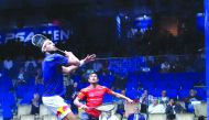 Top seed Mohamed El Shorbagy (left) in action against India’s Saurav Ghosal during their pre-quarter-final  match yesterday.