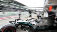 Mercedes' Lewis Hamilton in pits during practice REUTERS/Amanda Perobelli