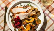  Herbed Turkey Breast With Delicata Squash and Brussels Sprouts. Photo by Justin Tsucalas for the Washington Post. 